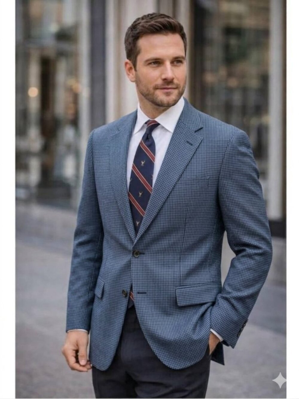 Lauren Ralph Lauren Men's Houndstooth Wool/Silk Blazer Size 40R Smoky Blue/Black